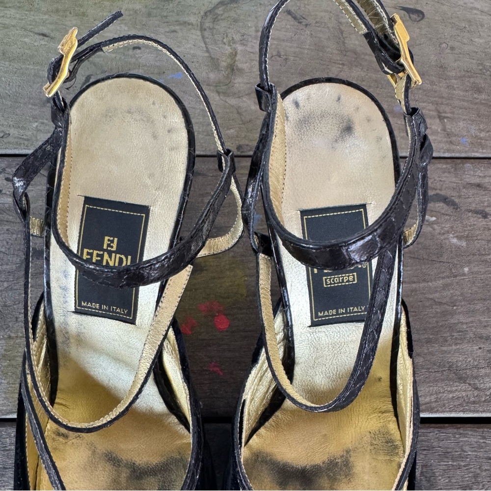 Fendi Black Velvet Cross-Strap Heels - Picture 3 of 9